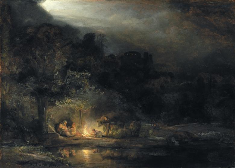 Landscape with the Rest on the Flight into Egypt by Rembrandt van