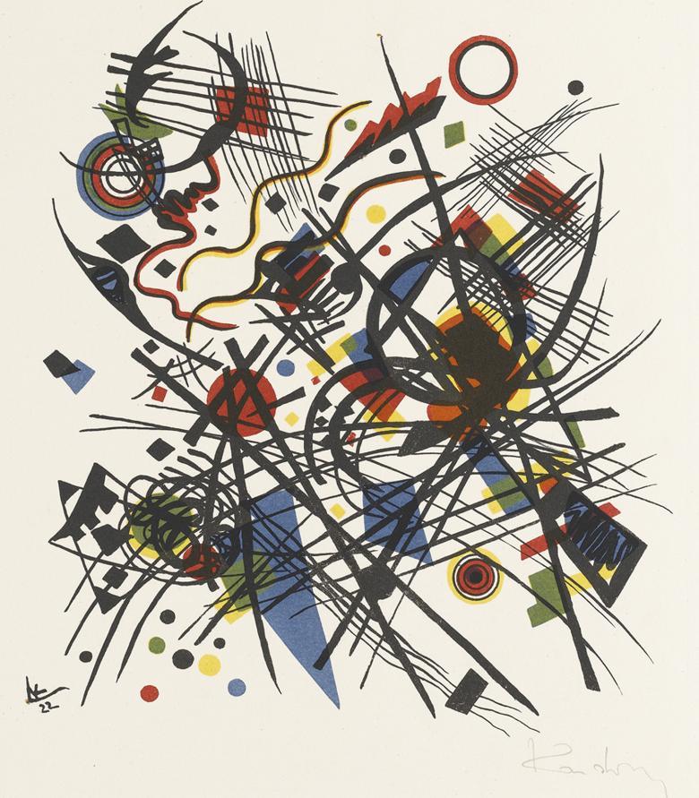 An abstract composition by Wassily Kandinsky entitled Composition, dating to 1922. Image: Courtesy of Staatsgalerie Stuttgart, Graphische Sammlung. Photo: © Staatsgalerie Stuttgart