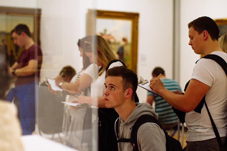 Visitors enjoying a sketching tour in the National Gallery of Ireland as part of National Drawing Day 2018.