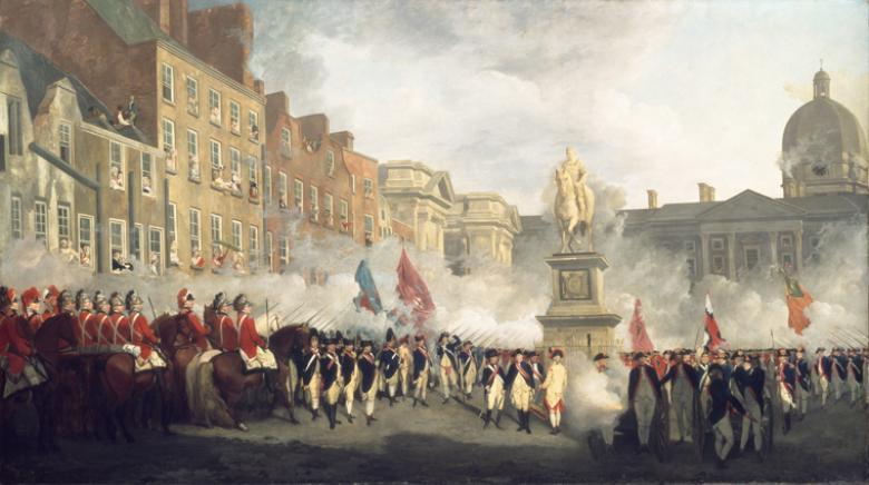 Francis Wheatley (1747-1801), 'The Dublin Volunteers on College Green, 4th November 1779'. Photography © National Gallery of Ireland