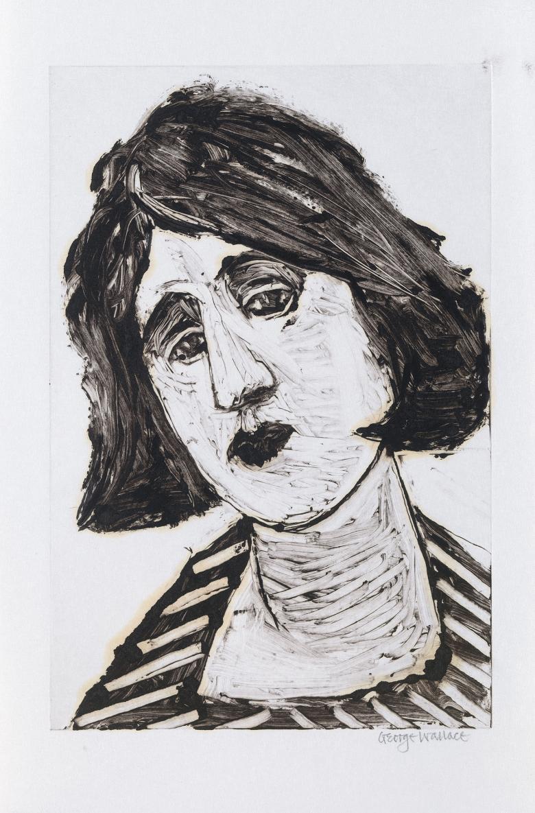 Monotype print of bust-length portrait of a woman