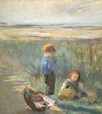 Painting of children in sand dunes