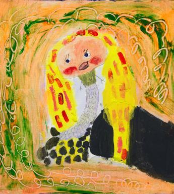 Child's painting of a mermaid with long blond hair