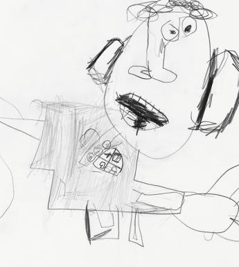 Child's drawing of a man in pencil on white paper