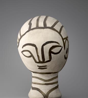 Sculpture of a woman's head in black and white