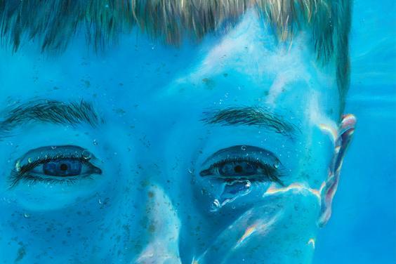 Painting of a young boy underwater.