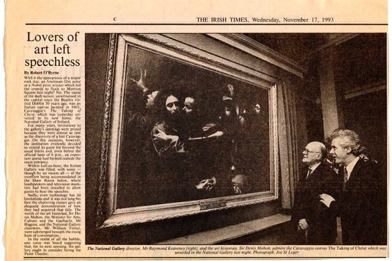 Newspaper clipping from November 1993 with headline: Lovers of art left speechless.