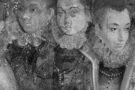 Infrared technical image of Fontana's painting showing the ghostly presence of a plate
