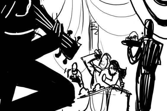 Sketch of people feasting