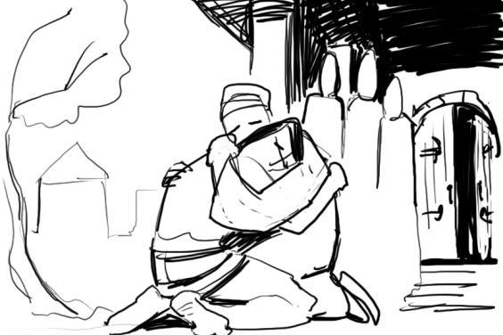 Sketch of Prodigal Son embracing his father