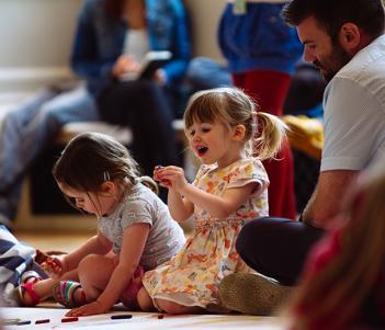 Two children drawing in the Shaw Room of the National Gallery of Ireland on National Drawing Day 2018.