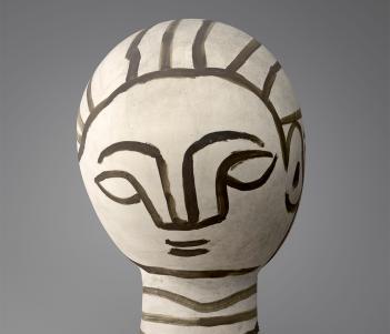 Sculpture of a woman's head in black and white